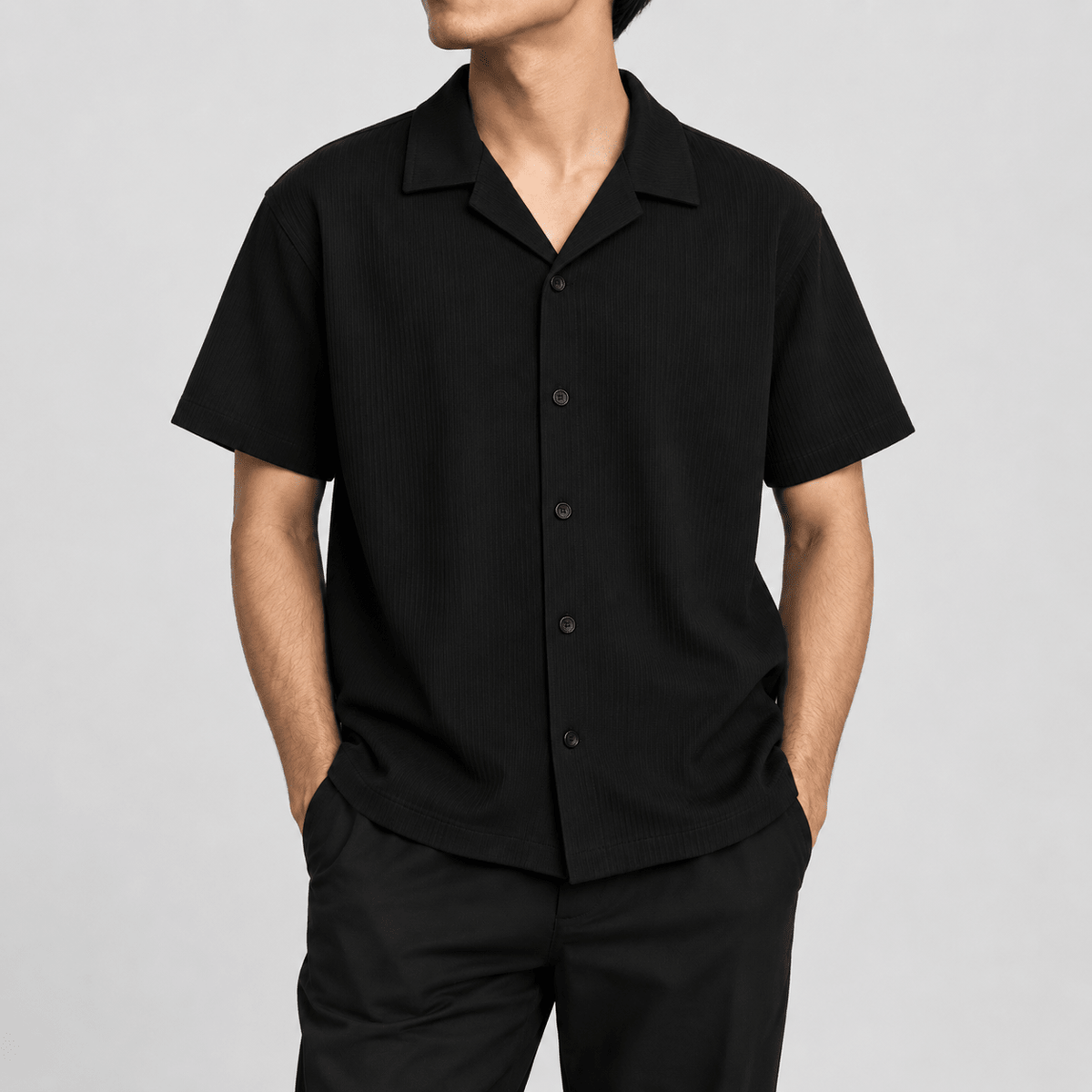 Heavyweight Textured Black Button-Down Polo S - Premium Unisex | LEKSI Pakistan
