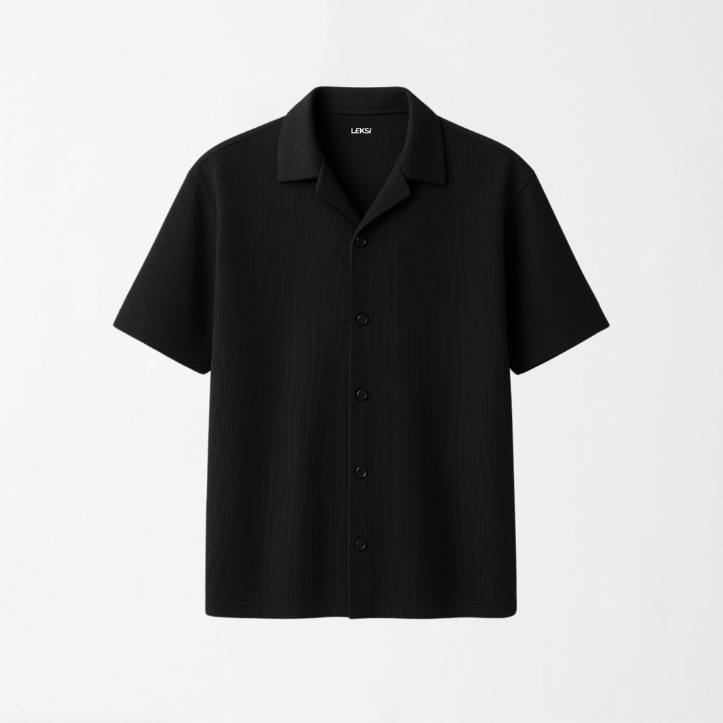 Heavyweight Textured Black Button - Down Polo S - Premium Unisex | LEKSI Pakistan