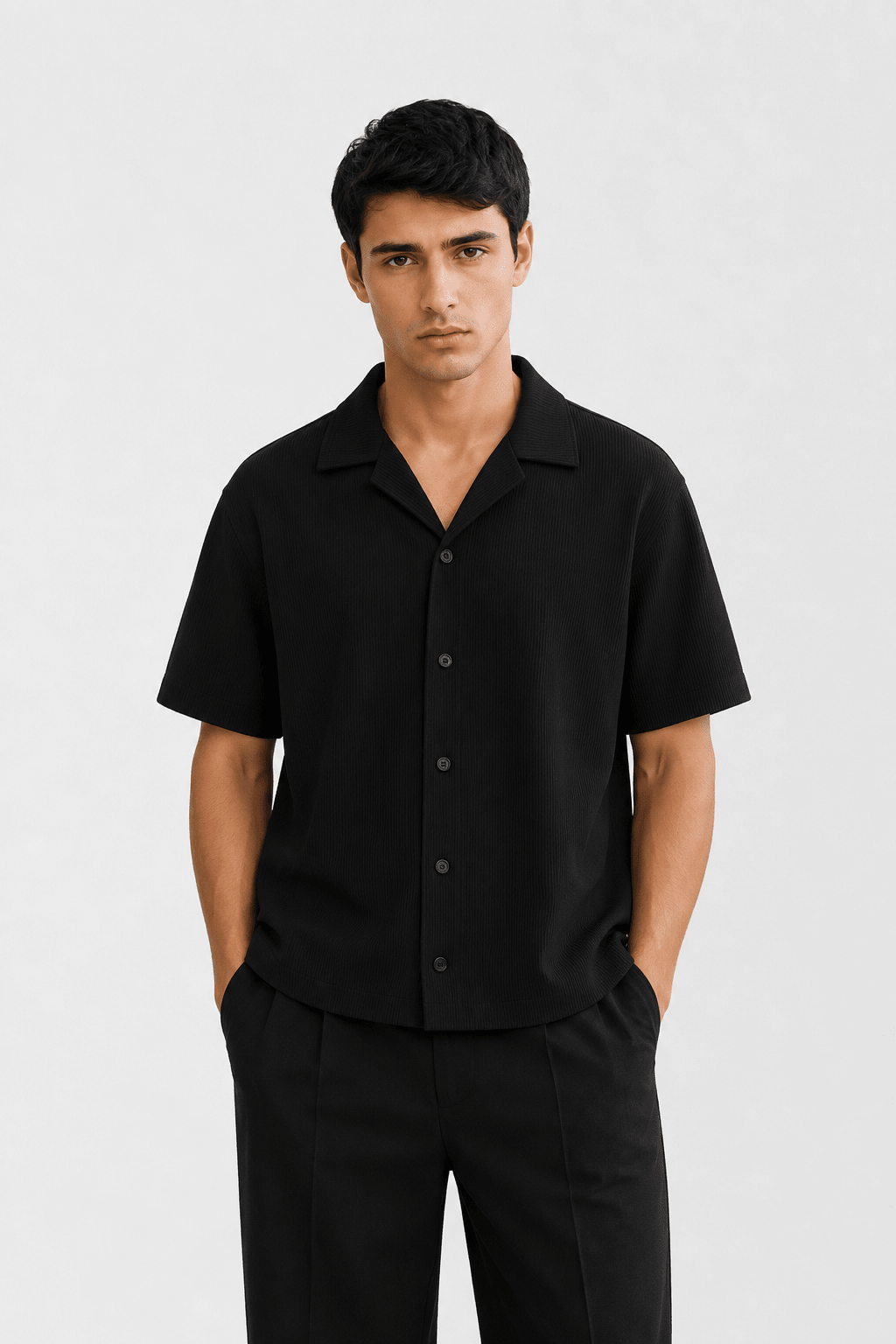 Heavyweight Textured Black Button-Down Polo S - Premium Unisex | LEKSI Pakistan