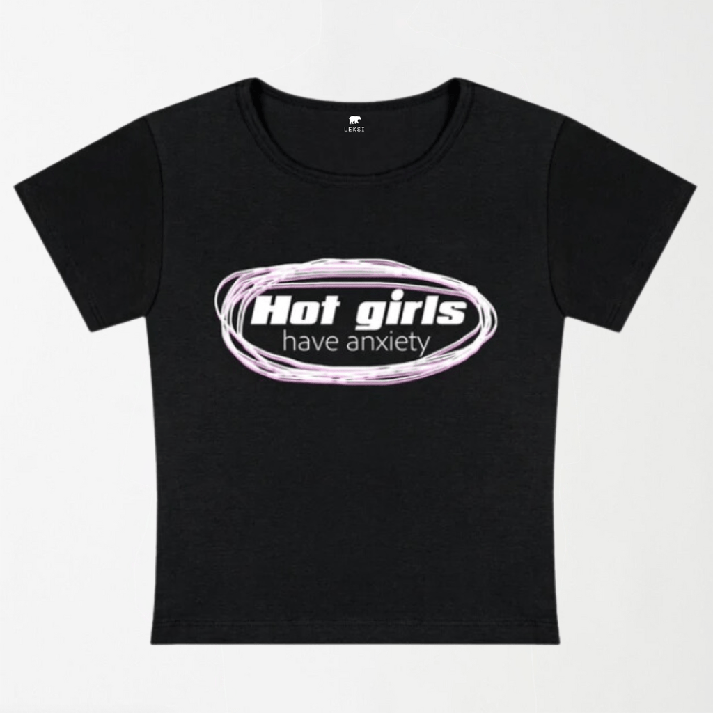 Hot Girls Have Anxiety Y2K Baby Tee XXS - Premium Unisex | LEKSI Pakistan