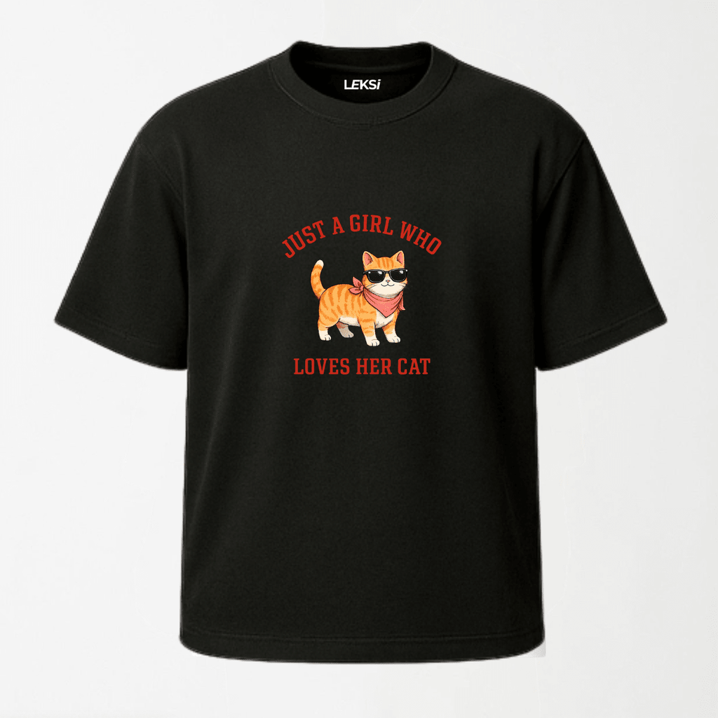 Just a Girl Who Loves Her Cat - Round Neck Unisex T Shirt S - Premium Unisex Graphic T-Shirt | LEKSI Pakistan