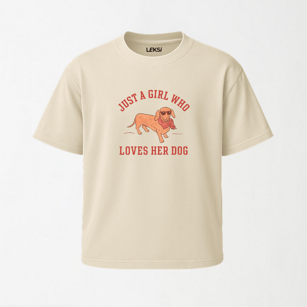 Just a Girl Who Loves Her Dog - Round Neck Unisex T Shirt S - Premium Unisex Graphic T-Shirt | LEKSI Pakistan