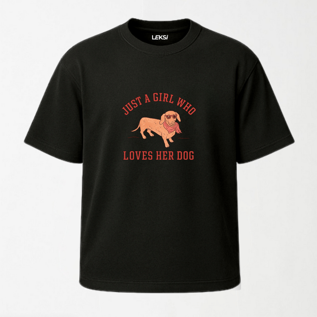 Just a Girl Who Loves Her Dog - Round Neck Unisex T Shirt S - Premium Unisex Graphic T-Shirt | LEKSI Pakistan