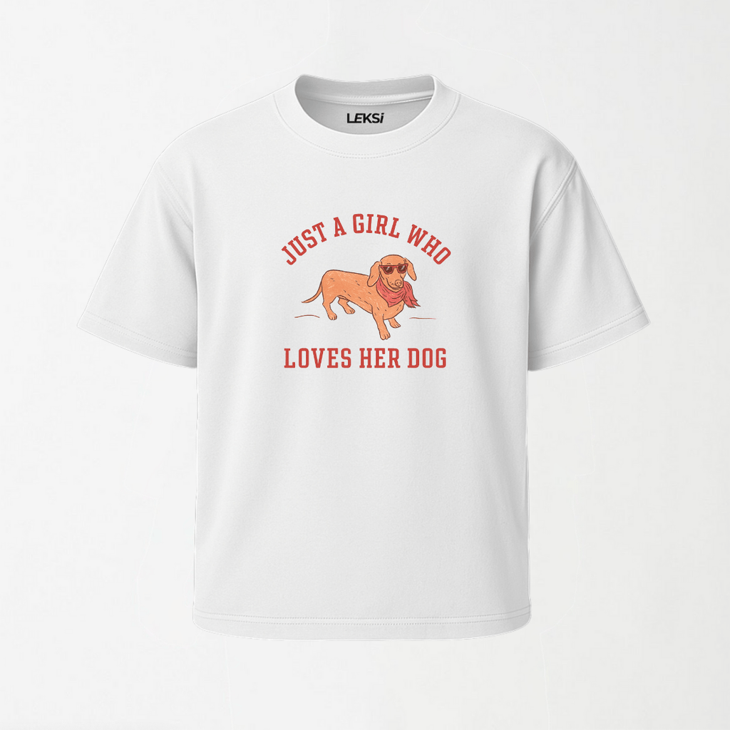 Just a Girl Who Loves Her Dog - Round Neck Unisex T Shirt S - Premium Unisex Graphic T-Shirt | LEKSI Pakistan