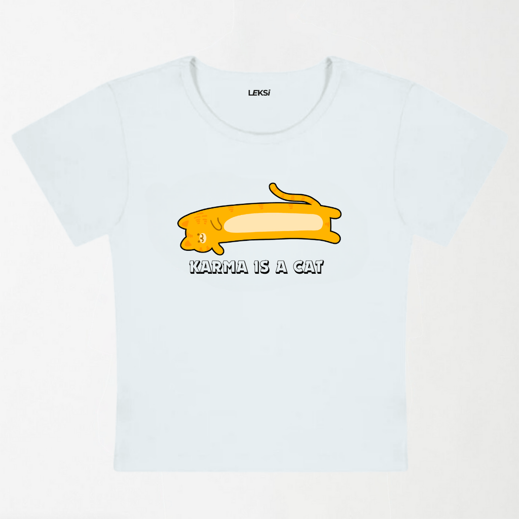 Karma Is A Cat Y2K Baby Tee XXS - Premium Unisex | LEKSI Pakistan