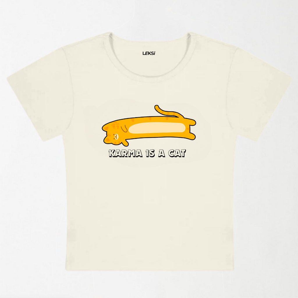 Karma Is A Cat Y2K Baby Tee XXS - Premium Unisex | LEKSI Pakistan