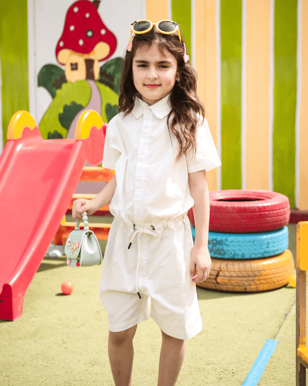 Kids Unisex White Jumpsuit with Shorts 3 - 6 Months - Premium Unisex | LEKSI Pakistan