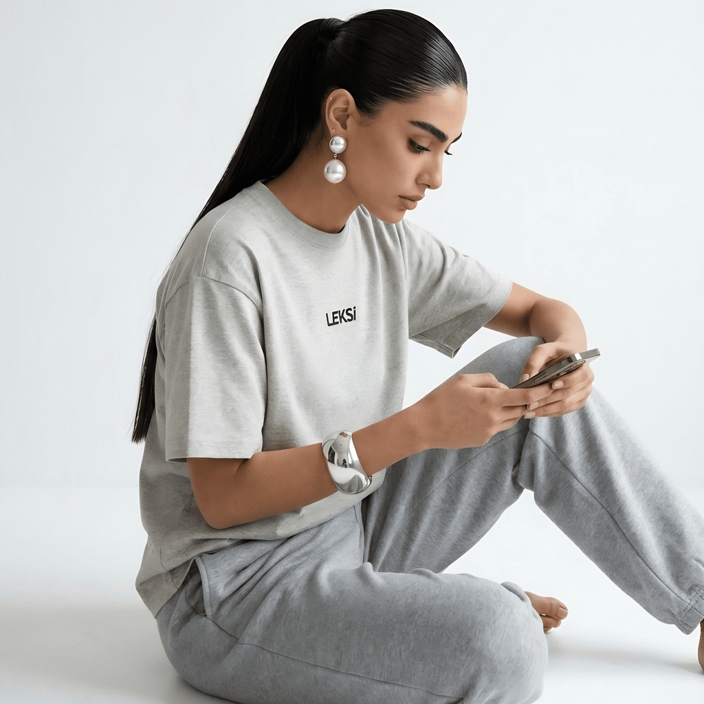 LEKSI Cloud Grey - Drop Shoulder Tee S - Premium Unisex | LEKSI Pakistan