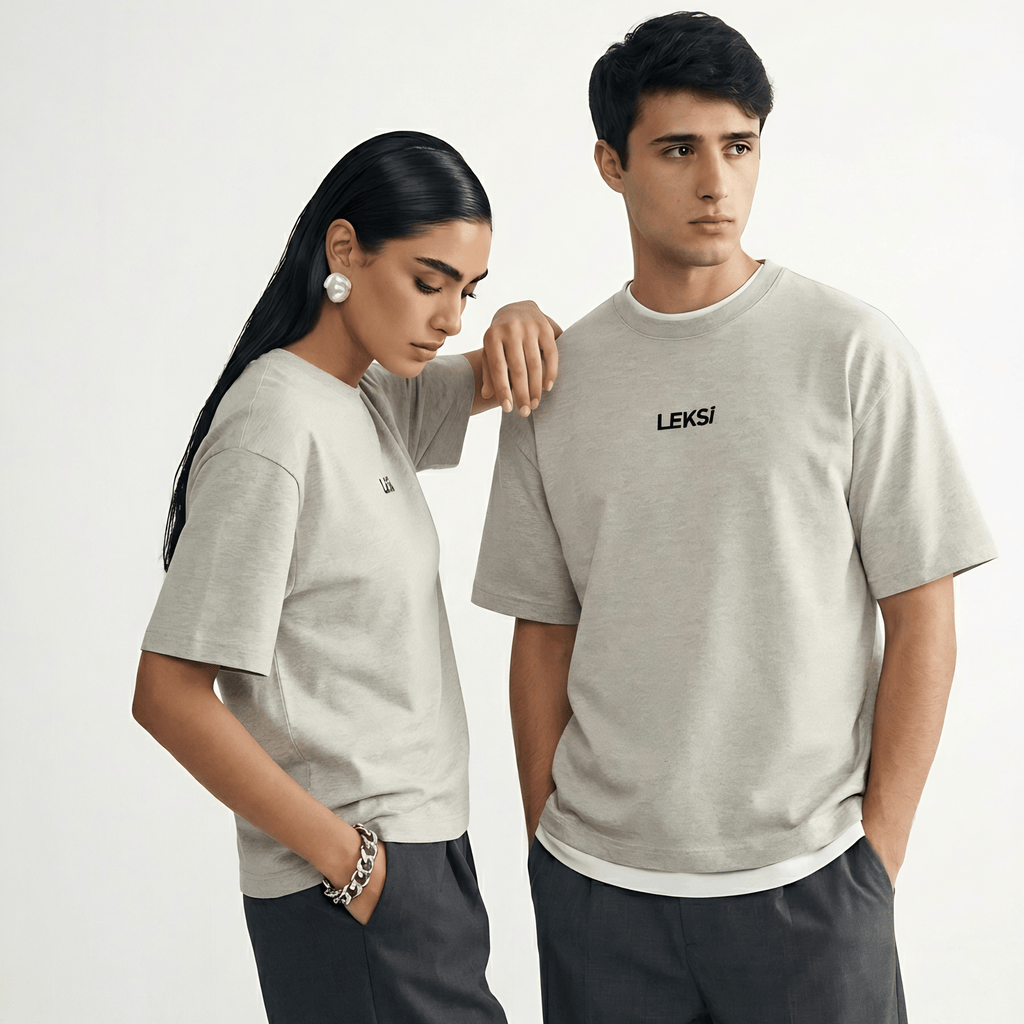 LEKSI Cloud Grey - Drop Shoulder Tee S - Premium Unisex | LEKSI Pakistan