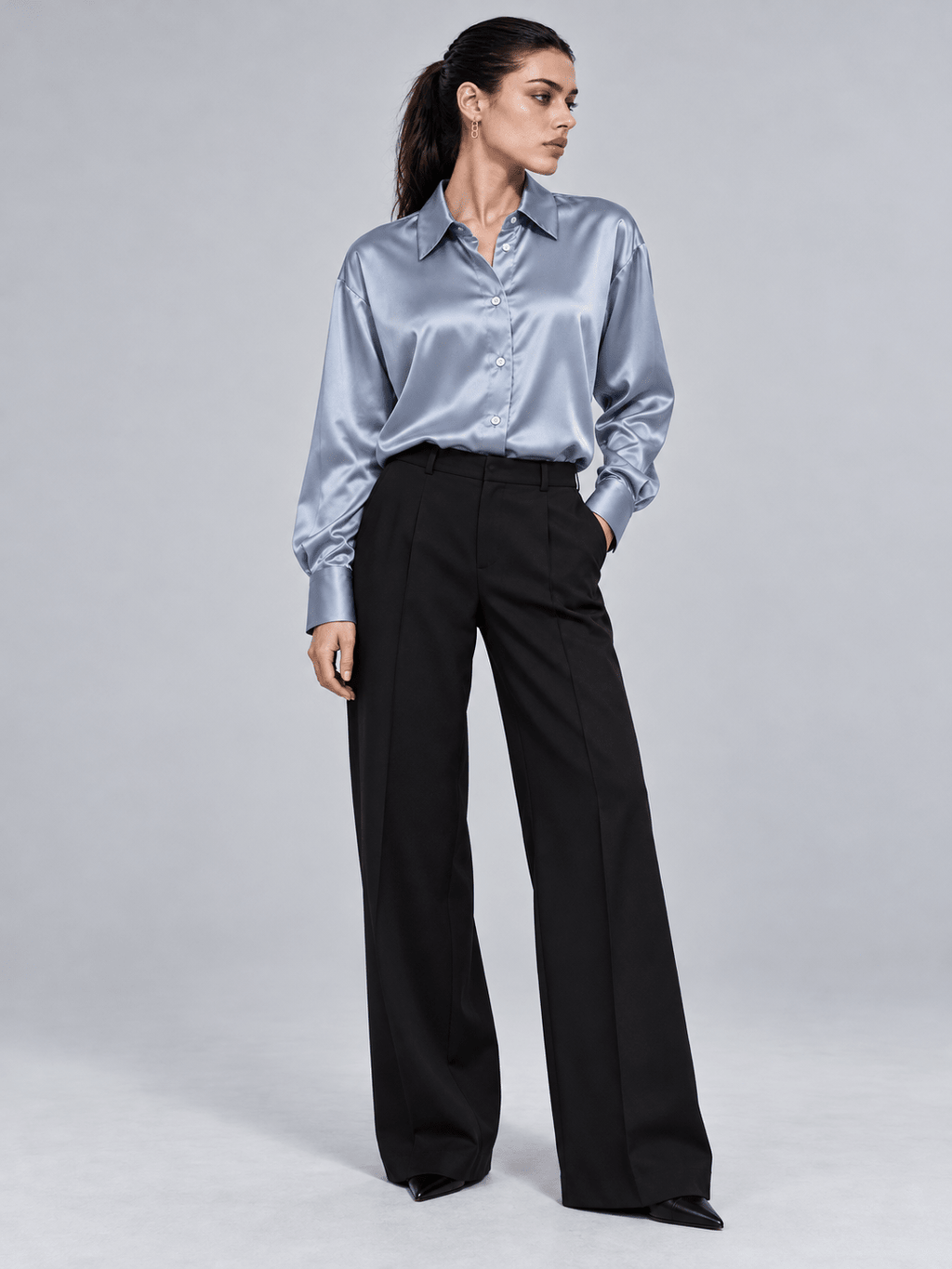 Light Blue Satin Button Down S - Premium Unisex | LEKSI Pakistan