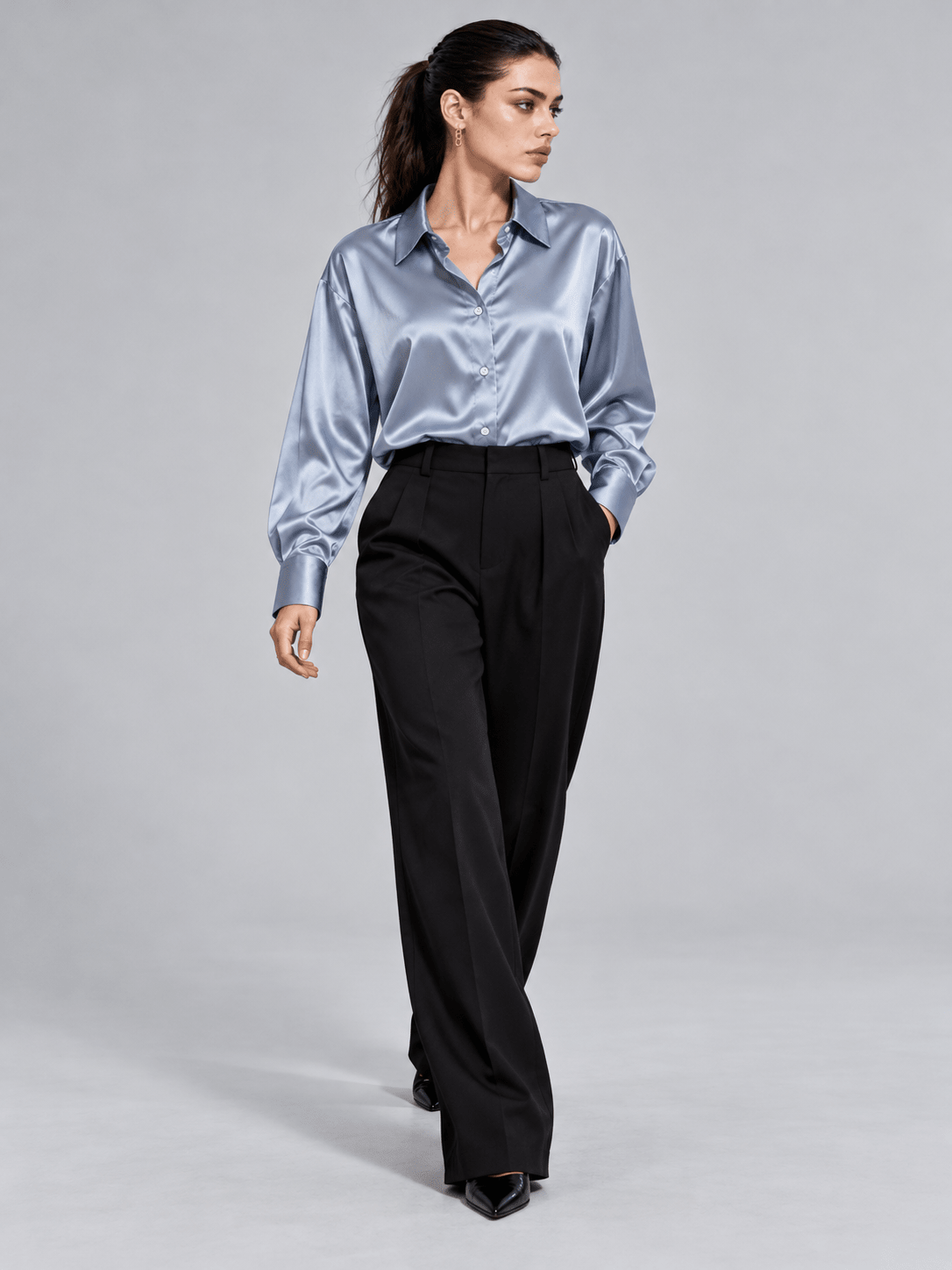 Light Blue Satin Button Down S - Premium Unisex | LEKSI Pakistan