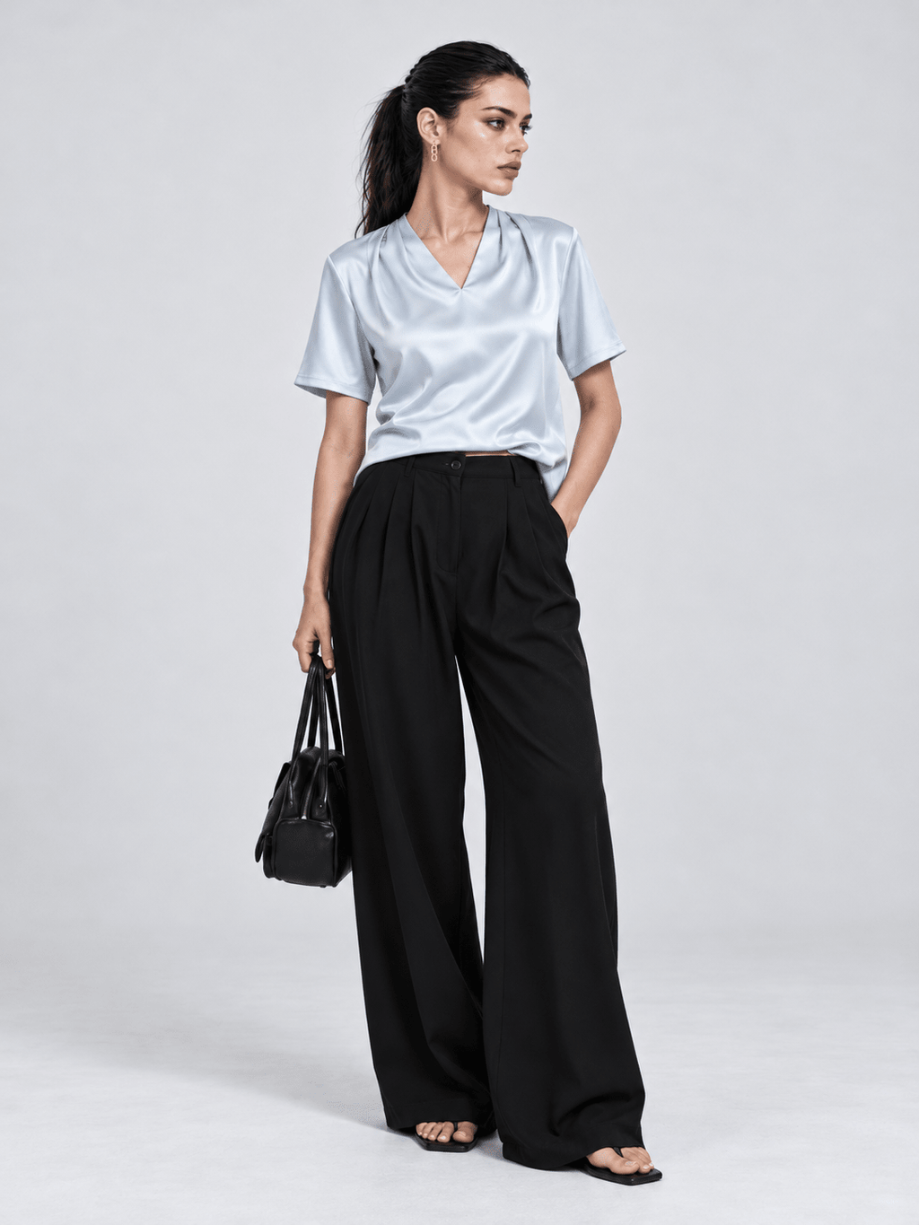 Light Blue V-Neck Satin Blouse XS - Premium Unisex | LEKSI Pakistan