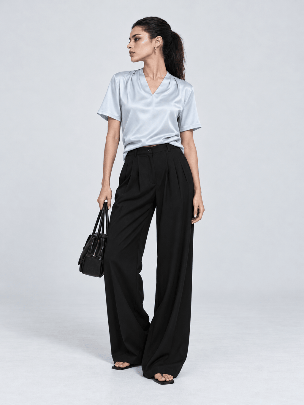 Light Blue V-Neck Satin Blouse XS - Premium Unisex | LEKSI Pakistan
