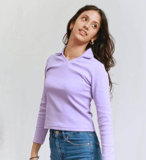 Lilac Full Sleeves Polo Ribbed Shirt XXS - Premium Unisex Polo | LEKSI Pakistan