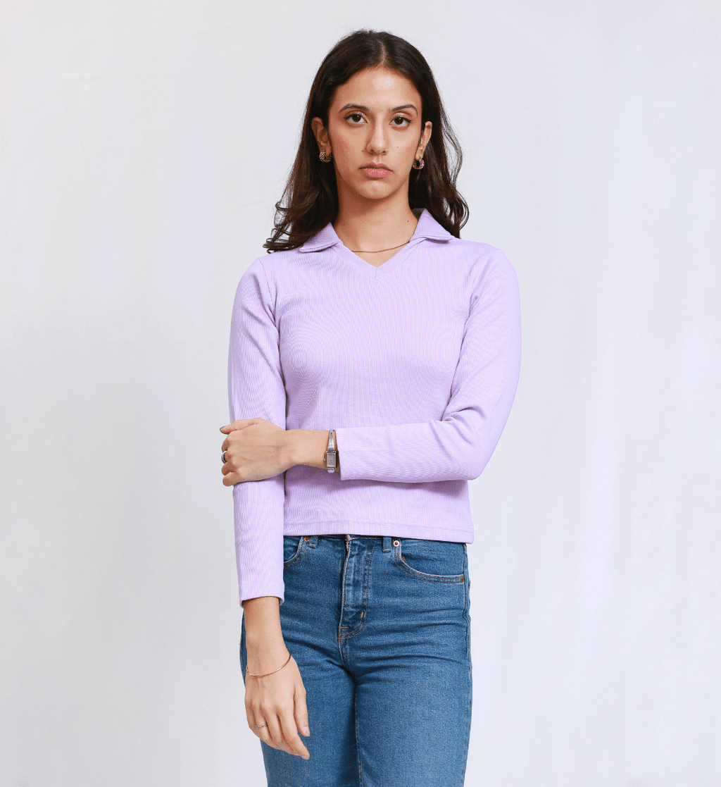 Lilac Full Sleeves Polo Ribbed Shirt XXS - Premium Unisex Polo | LEKSI Pakistan