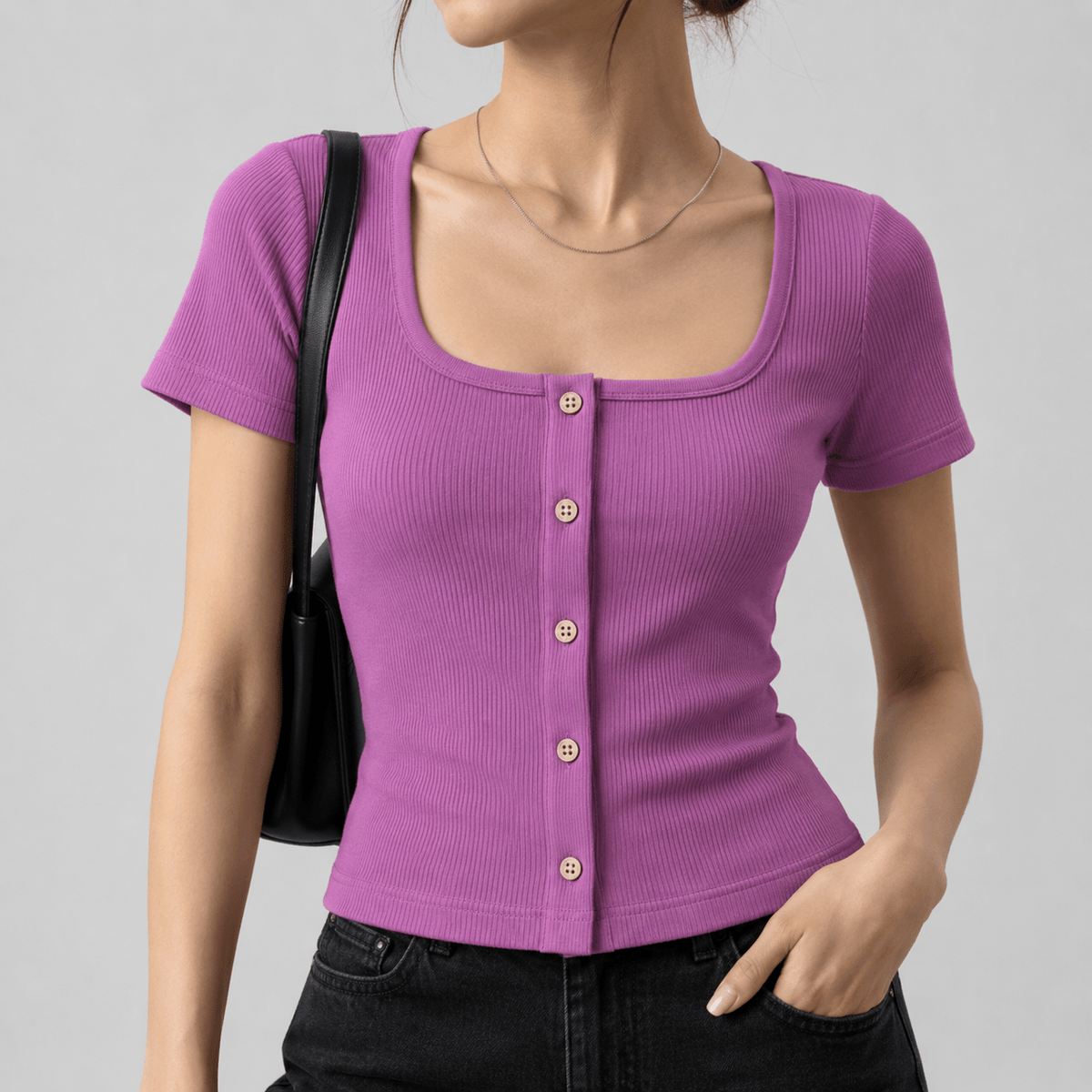 Lilac Mist Button Through Square Neck Top XXS - Premium Unisex Square Neck | LEKSI Pakistan