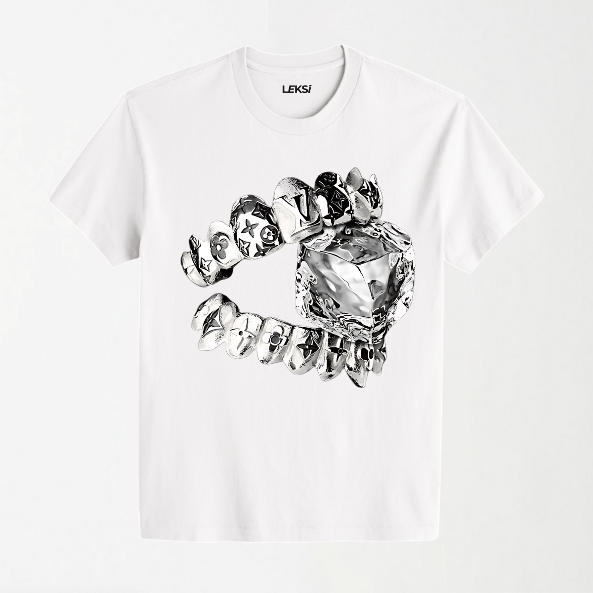 Liquid Metal Teeth and Ice Cube - Round Neck Unisex T Shirt S - Premium Unisex Graphic T-Shirt | LEKSI Pakistan