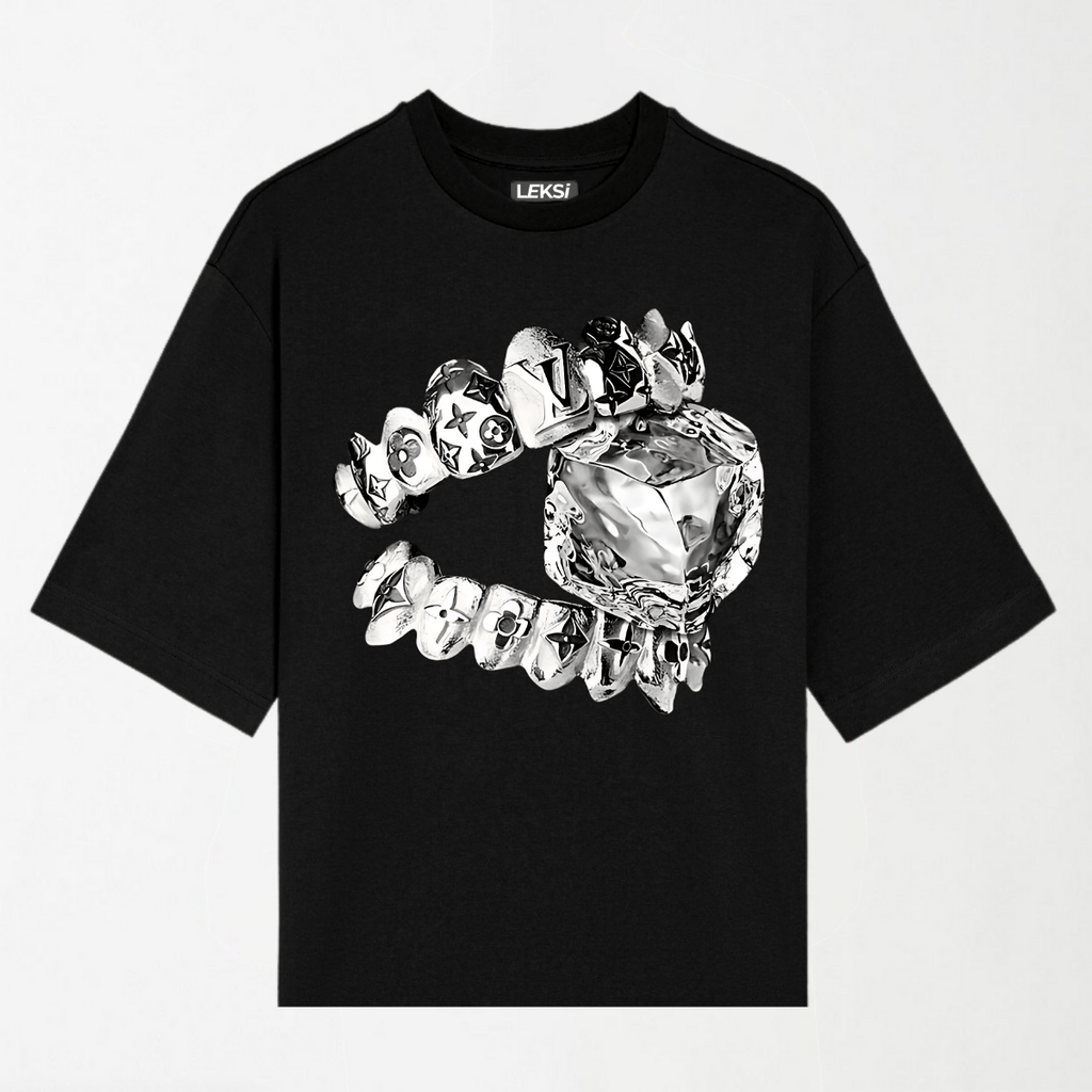 Liquid Metal Teeth and Ice Cube - Round Neck Unisex T Shirt S - Premium Unisex Graphic T-Shirt | LEKSI Pakistan