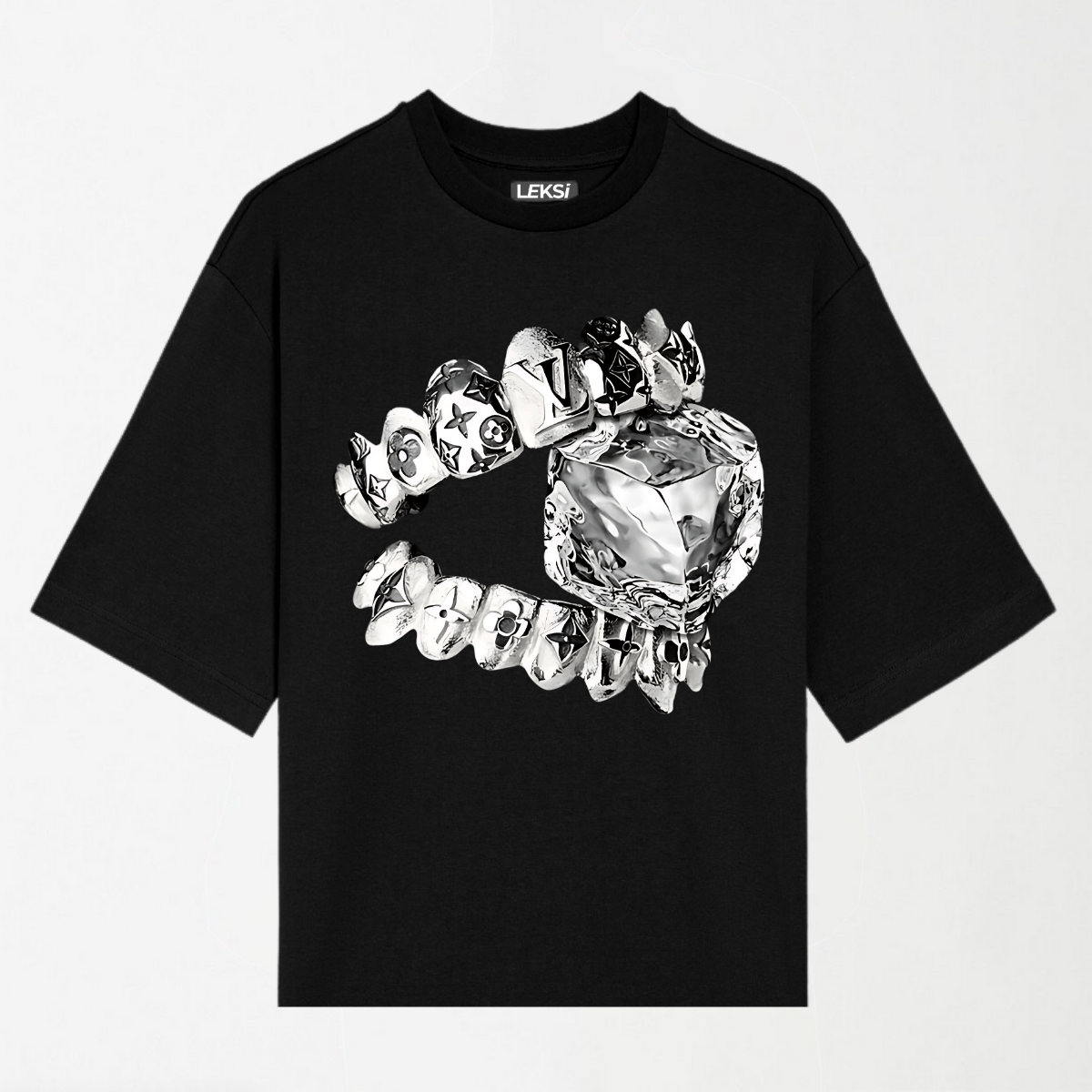 Liquid Metal Teeth and Ice Cube - Round Neck Unisex T Shirt S - Premium Unisex Graphic T-Shirt | LEKSI Pakistan