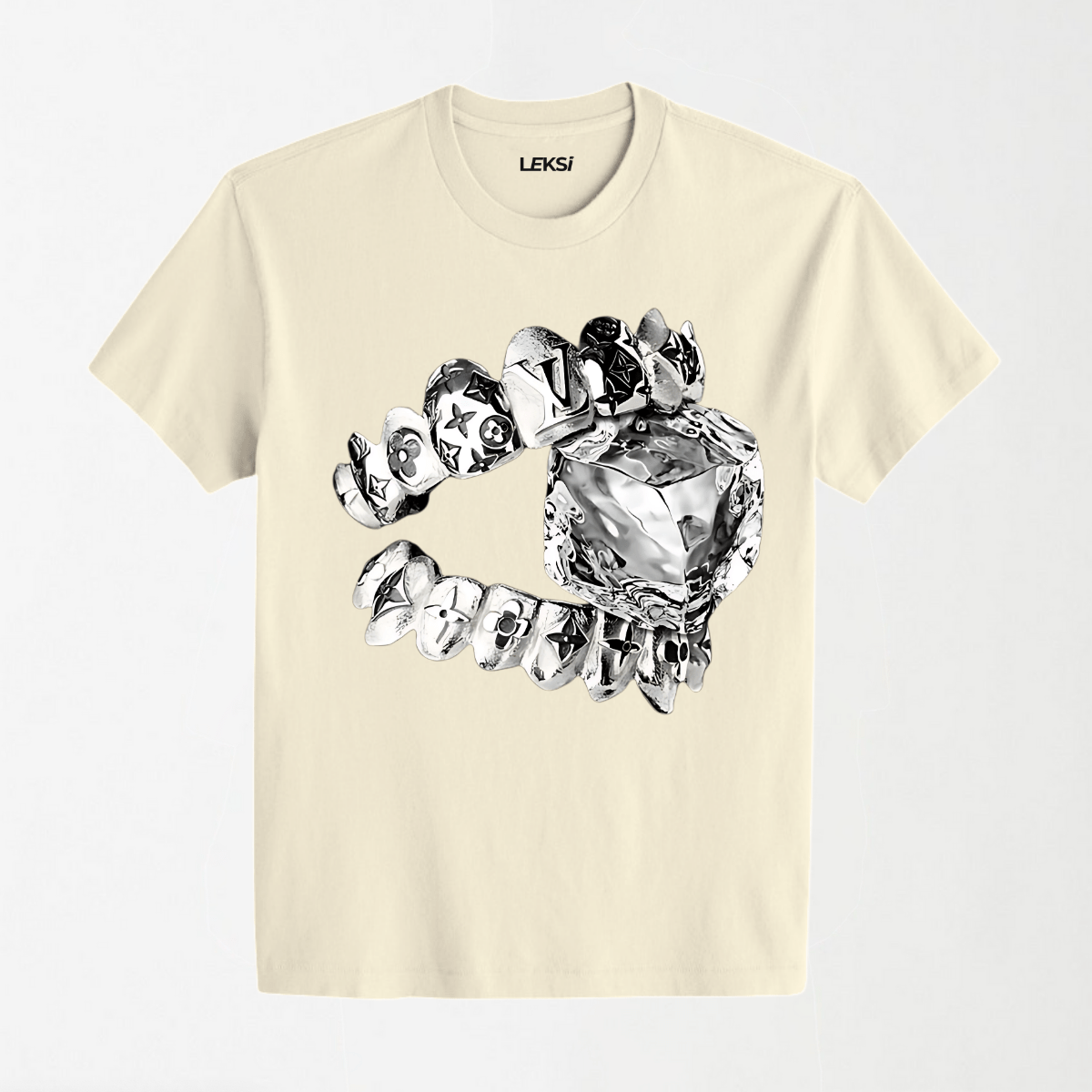 Liquid Metal Teeth and Ice Cube - Round Neck Unisex T Shirt S - Premium Unisex Graphic T-Shirt | LEKSI Pakistan