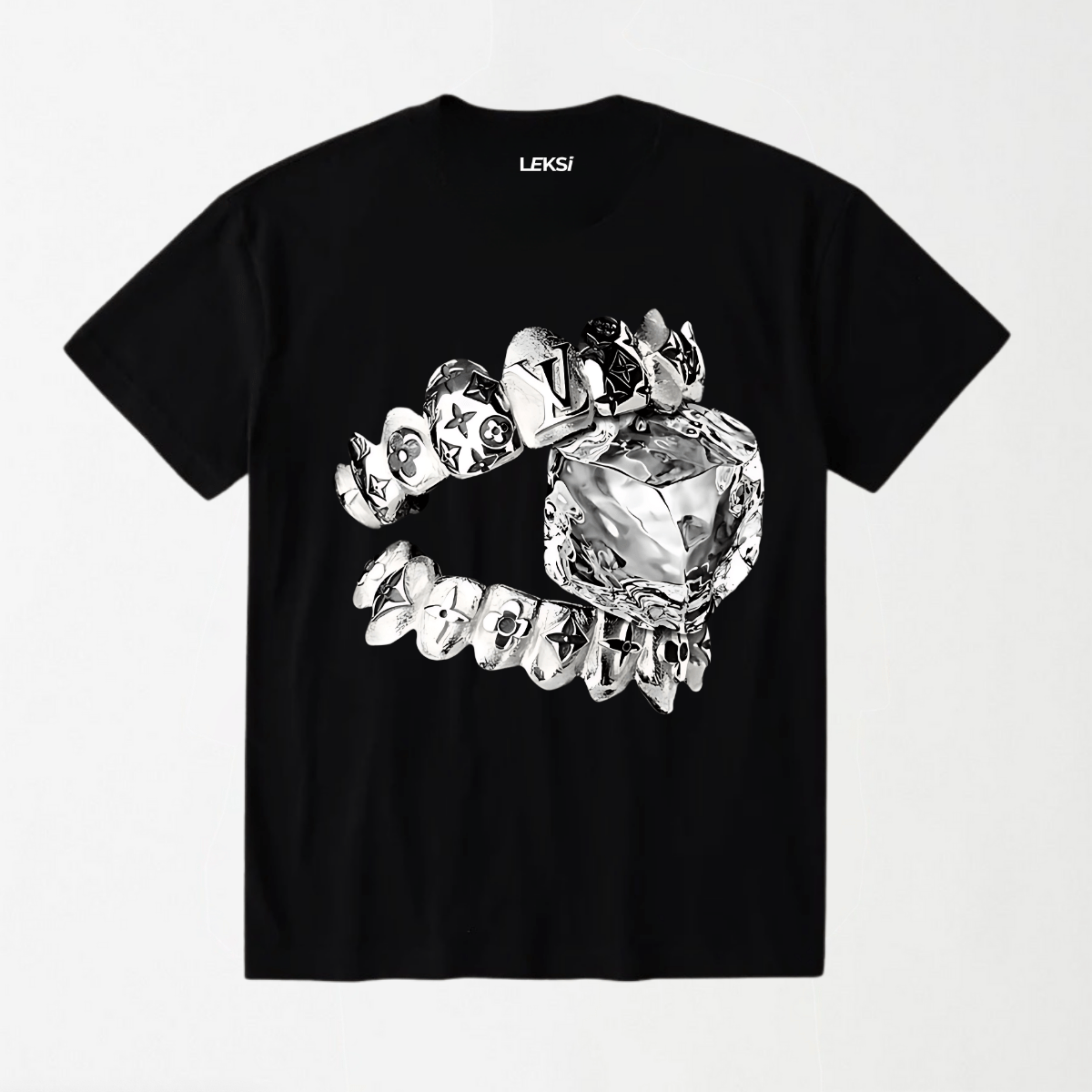 Liquid Metal Teeth and Ice Cube - Round Neck Unisex T Shirt S - Premium Unisex Graphic T-Shirt | LEKSI Pakistan