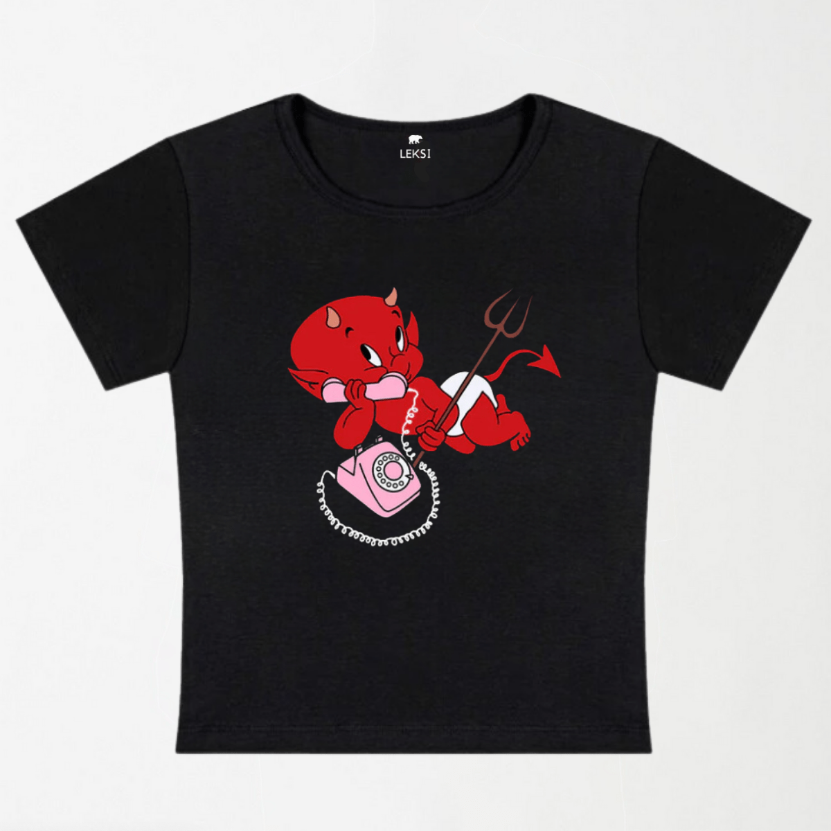 Little Devil On The Phone Y2K Baby Tee XXS - Premium Unisex | LEKSI Pakistan
