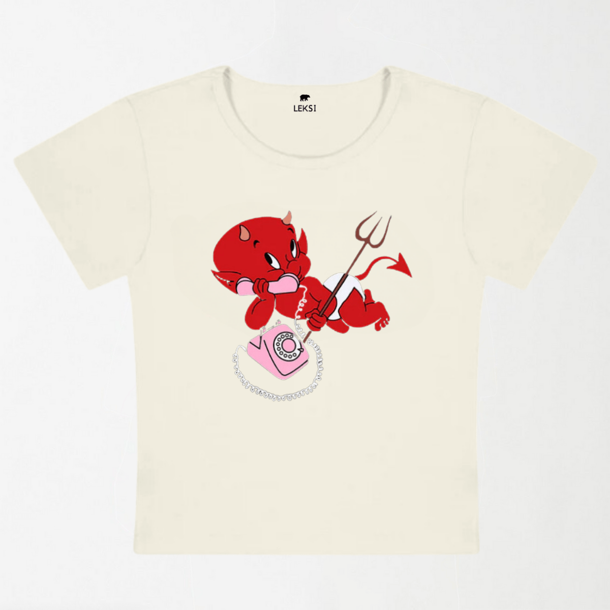 Little Devil On The Phone Y2K Baby Tee XXS - Premium Unisex | LEKSI Pakistan