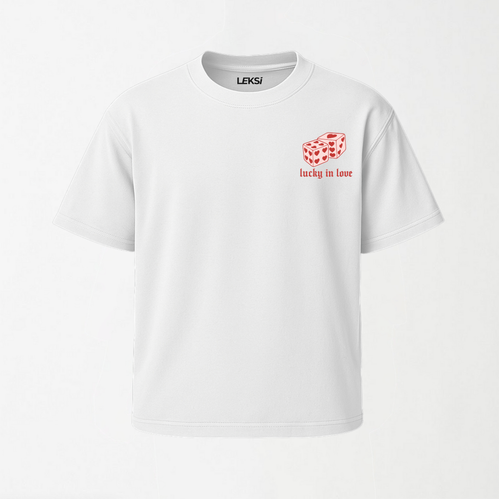 Lucky In Love - Round Neck Unisex T Shirt S - Premium Unisex Graphic T-Shirt | LEKSI Pakistan