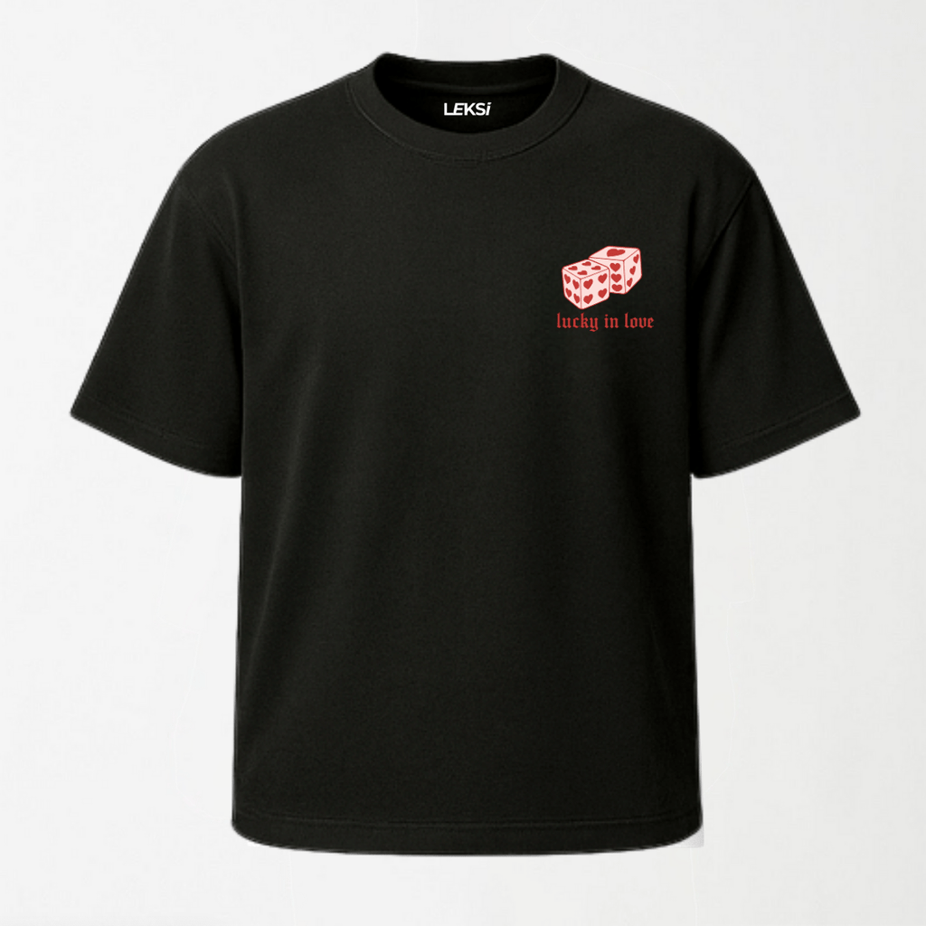 Lucky In Love - Round Neck Unisex T Shirt S - Premium Unisex Graphic T-Shirt | LEKSI Pakistan