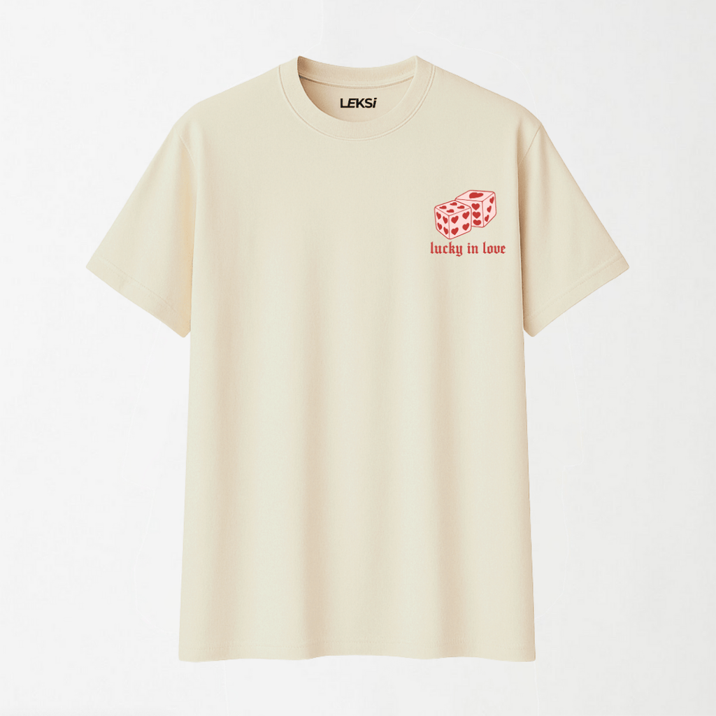 Lucky In Love - Round Neck Unisex T Shirt S - Premium Unisex Graphic T-Shirt | LEKSI Pakistan