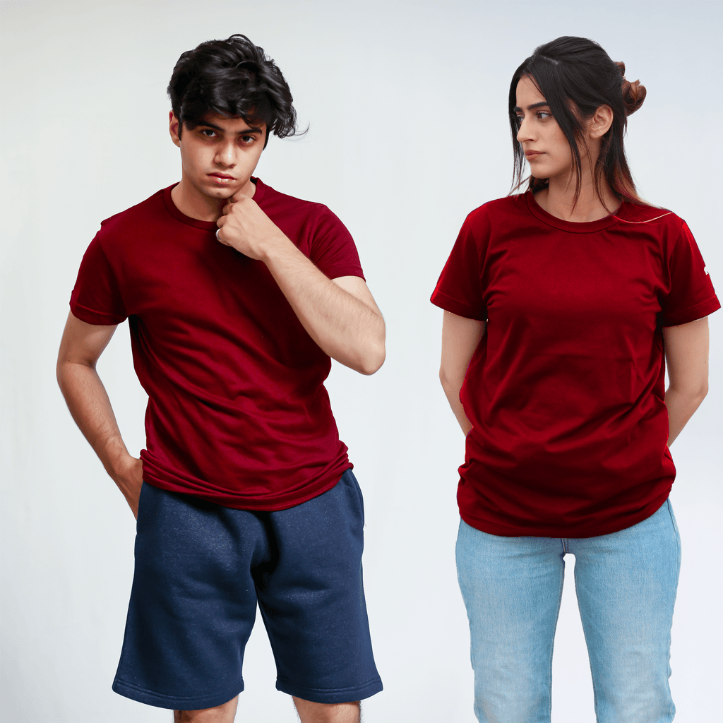 Maroon - Plain Round Neck Unisex Plain T-Shirt XXS - Premium Unisex | LEKSI Pakistan