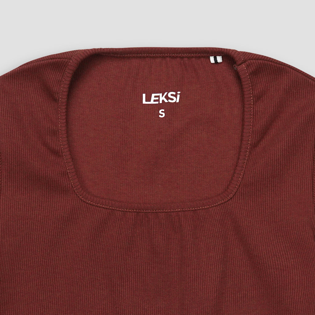 Maroon Square Neck Ribbed Shirt XXS - Premium Unisex Square Neck | LEKSI Pakistan
