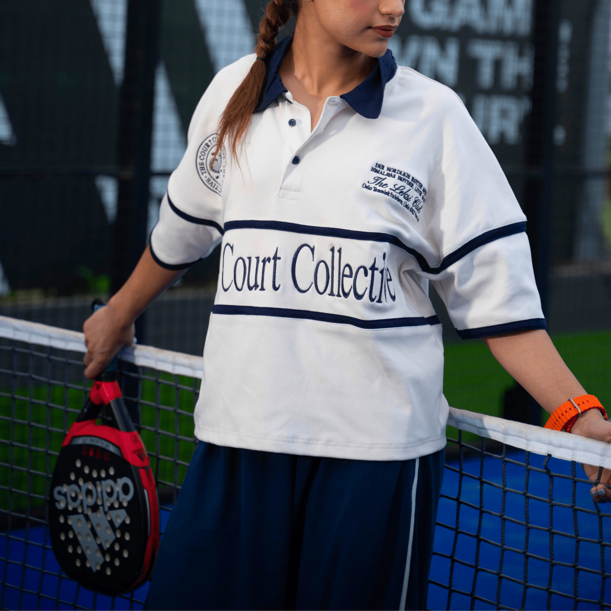 Match Point Navy Blue & White Oversized Boxy Polo - Unisex XS - Premium Unisex | LEKSI Pakistan