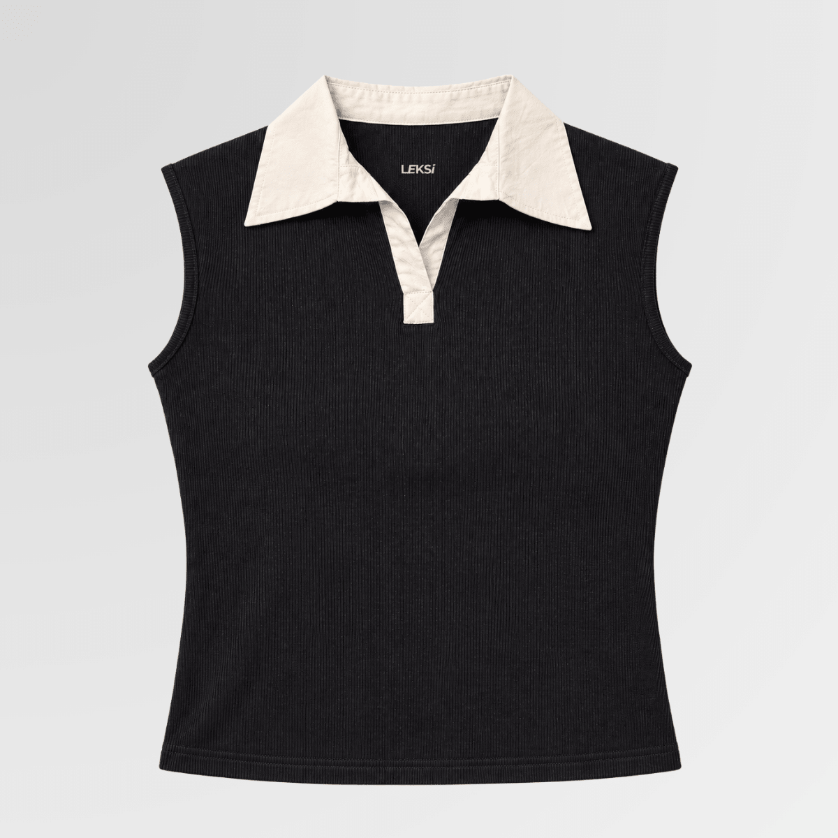 Midnight Collared Ribbed Top XS - Premium Unisex Square Neck | LEKSI Pakistan