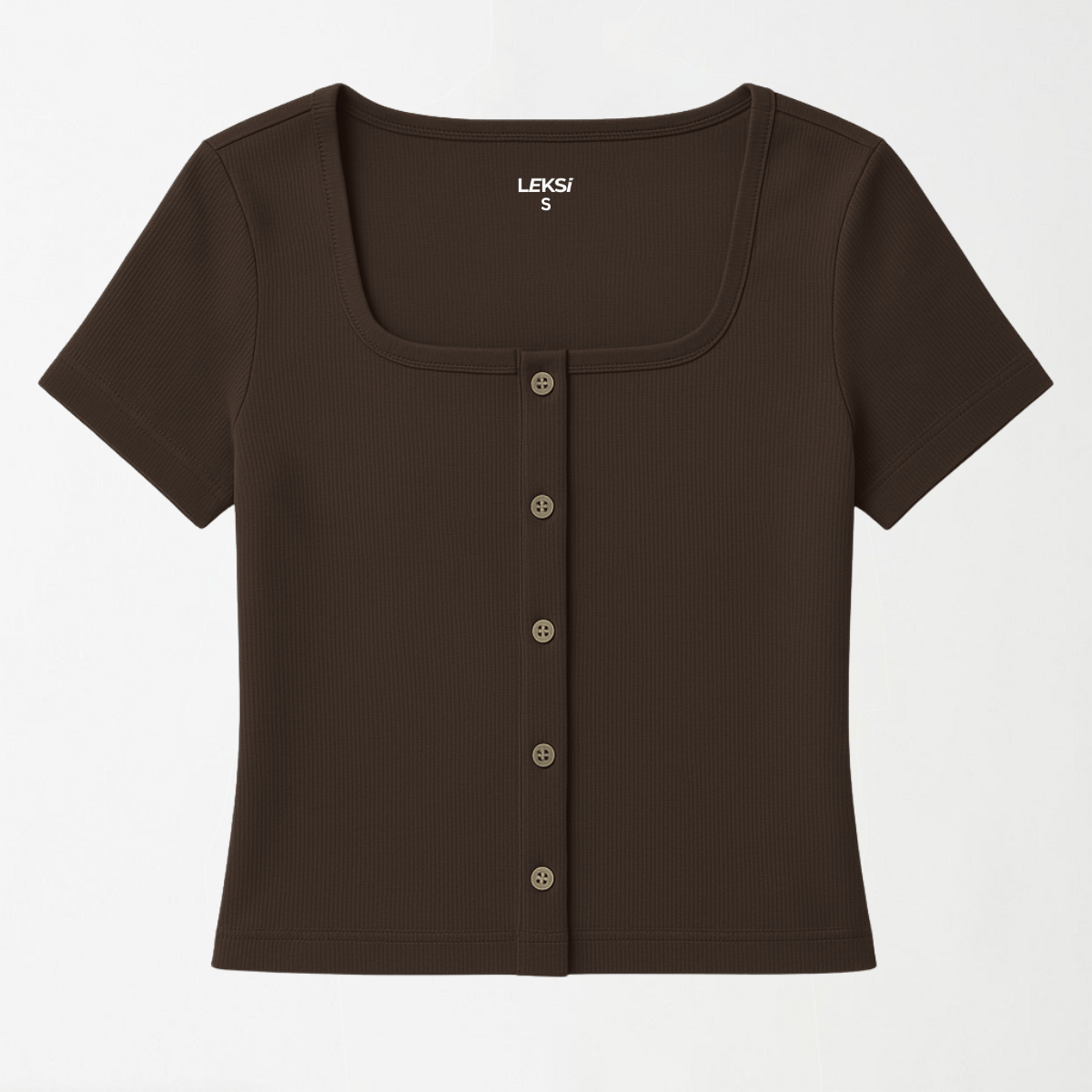 Mocha Earth Button Through Square Neck Top XXS - Premium Unisex Square Neck | LEKSI Pakistan