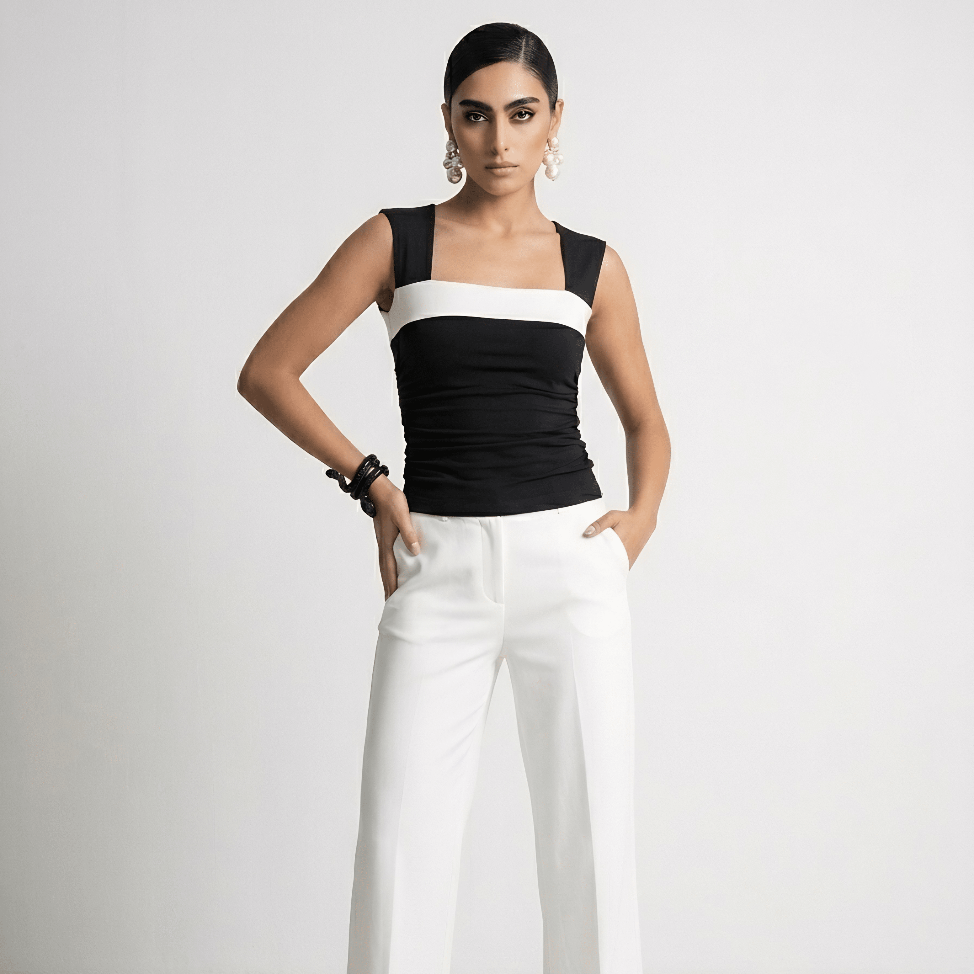 Monochrome Contour Top XS - Premium Unisex Square Neck | LEKSI Pakistan