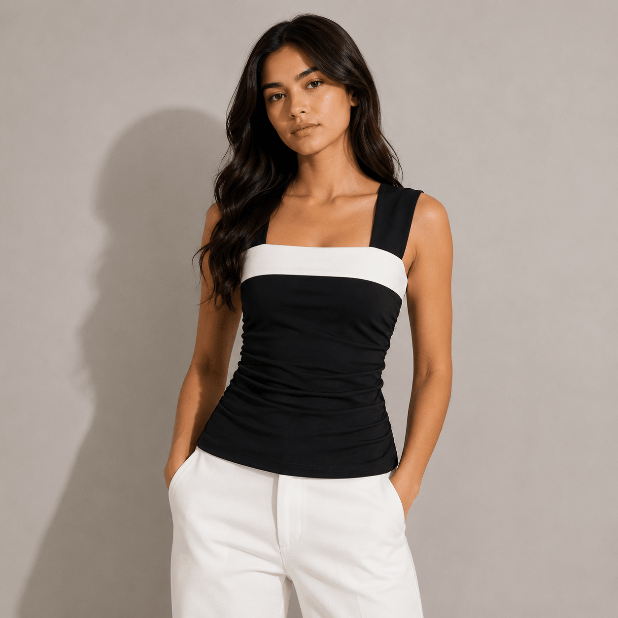 Monochrome Contour Top XS - Premium Unisex Square Neck | LEKSI Pakistan