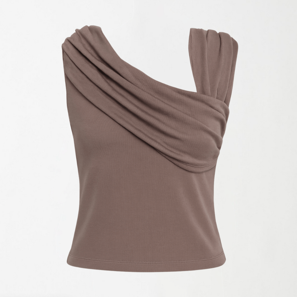 Mulberry Mocha Drape Ribbed Top XXS - Premium Unisex Square Neck | LEKSI Pakistan