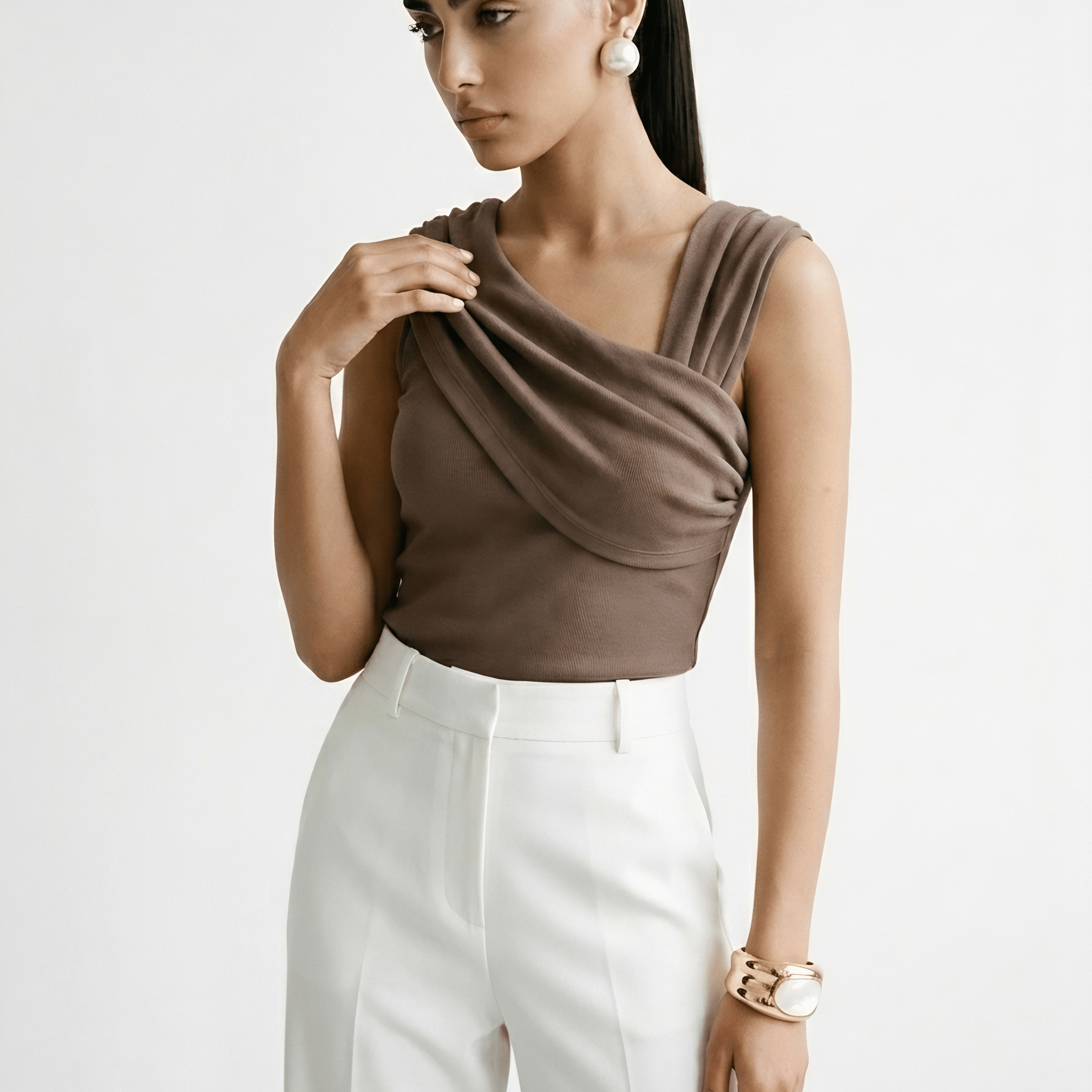 Mulberry Mocha Drape Ribbed Top XXS - Premium Unisex Square Neck | LEKSI Pakistan