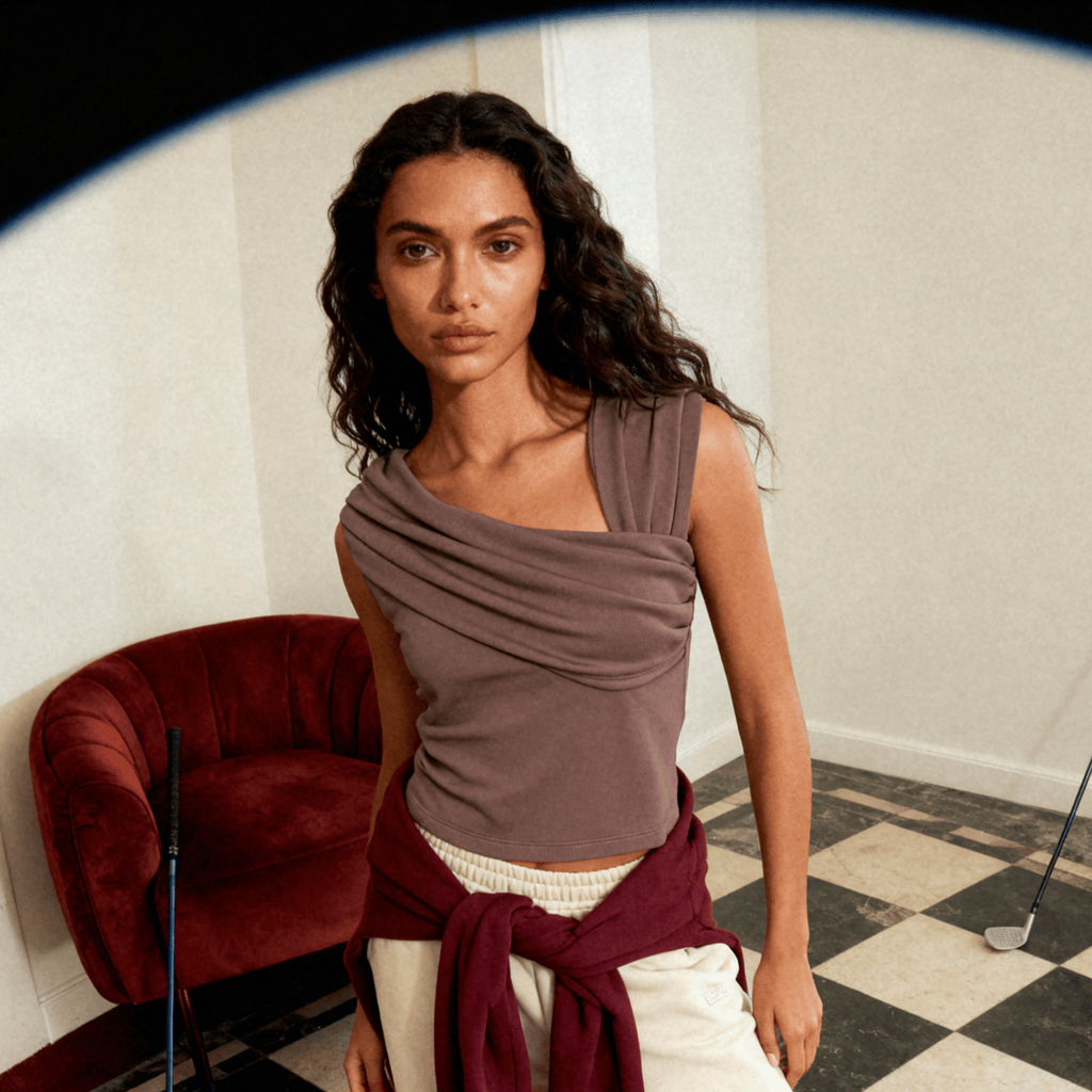 Mulberry Mocha Drape Ribbed Top XXS - Premium Unisex Square Neck | LEKSI Pakistan