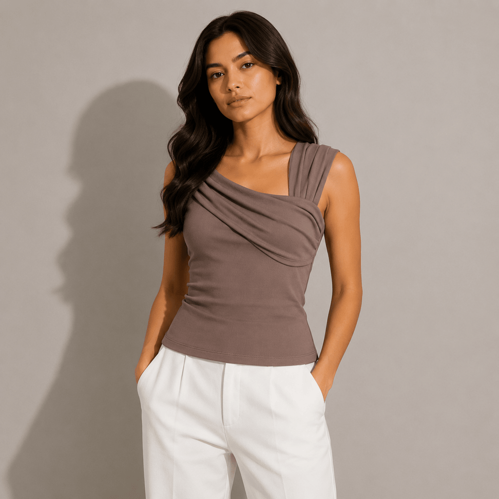 Mulberry Mocha Drape Ribbed Top XXS - Premium Unisex Square Neck | LEKSI Pakistan