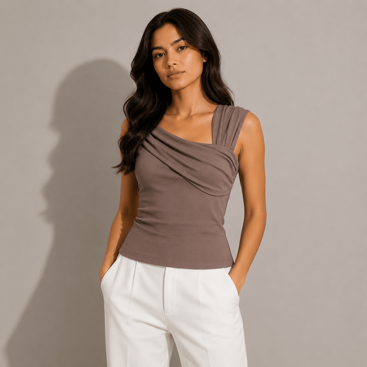 Mulberry Mocha Drape Ribbed Top XXS - Premium Unisex Square Neck | LEKSI Pakistan