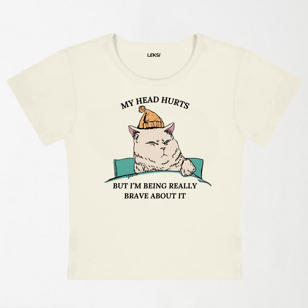 My Head Hurts But I'm Being Really Brave About It Y2K Baby Tee XXS - Premium Unisex | LEKSI Pakistan