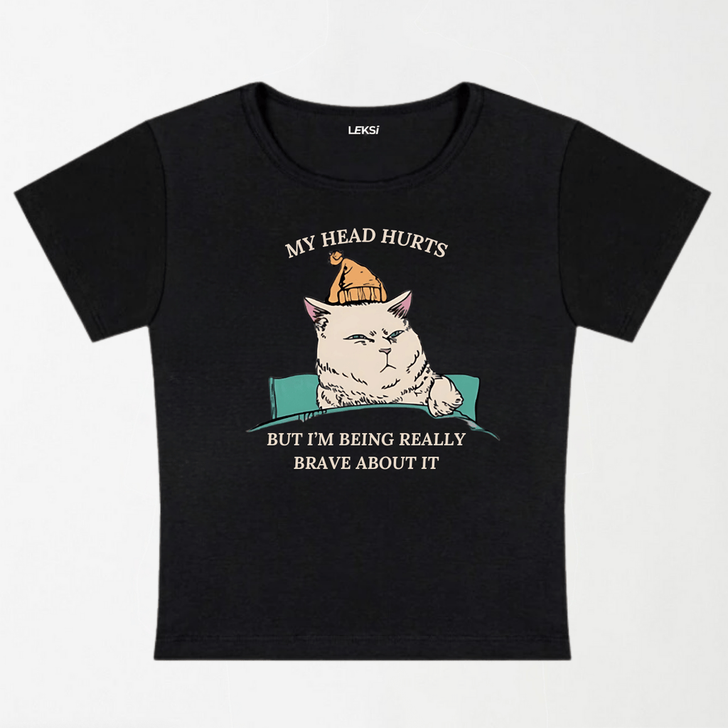 My Head Hurts But I'm Being Really Brave About It Y2K Baby Tee XXS - Premium Unisex | LEKSI Pakistan