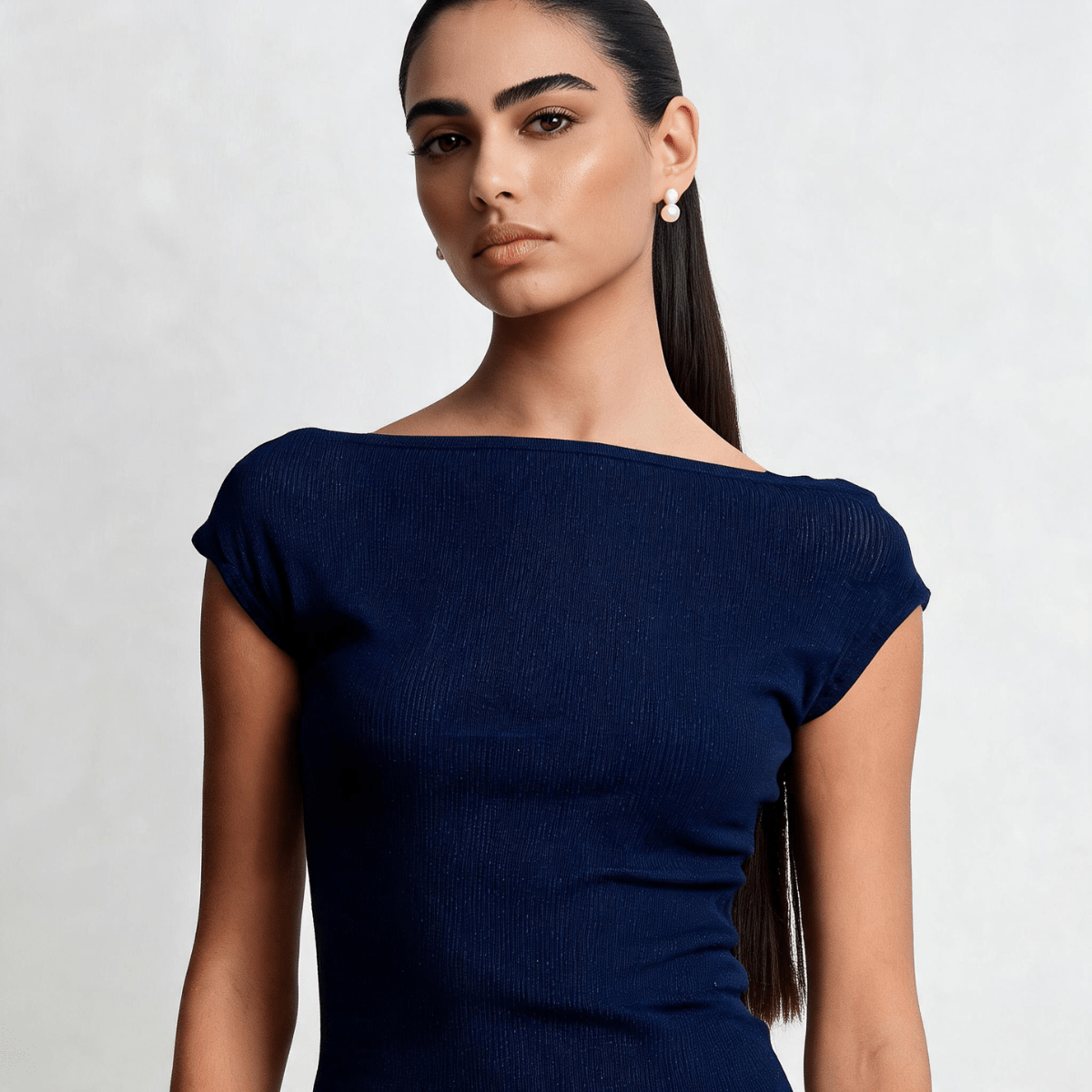 Navy Blue Boat Neck Top XS - Premium Unisex Square Neck | LEKSI Pakistan