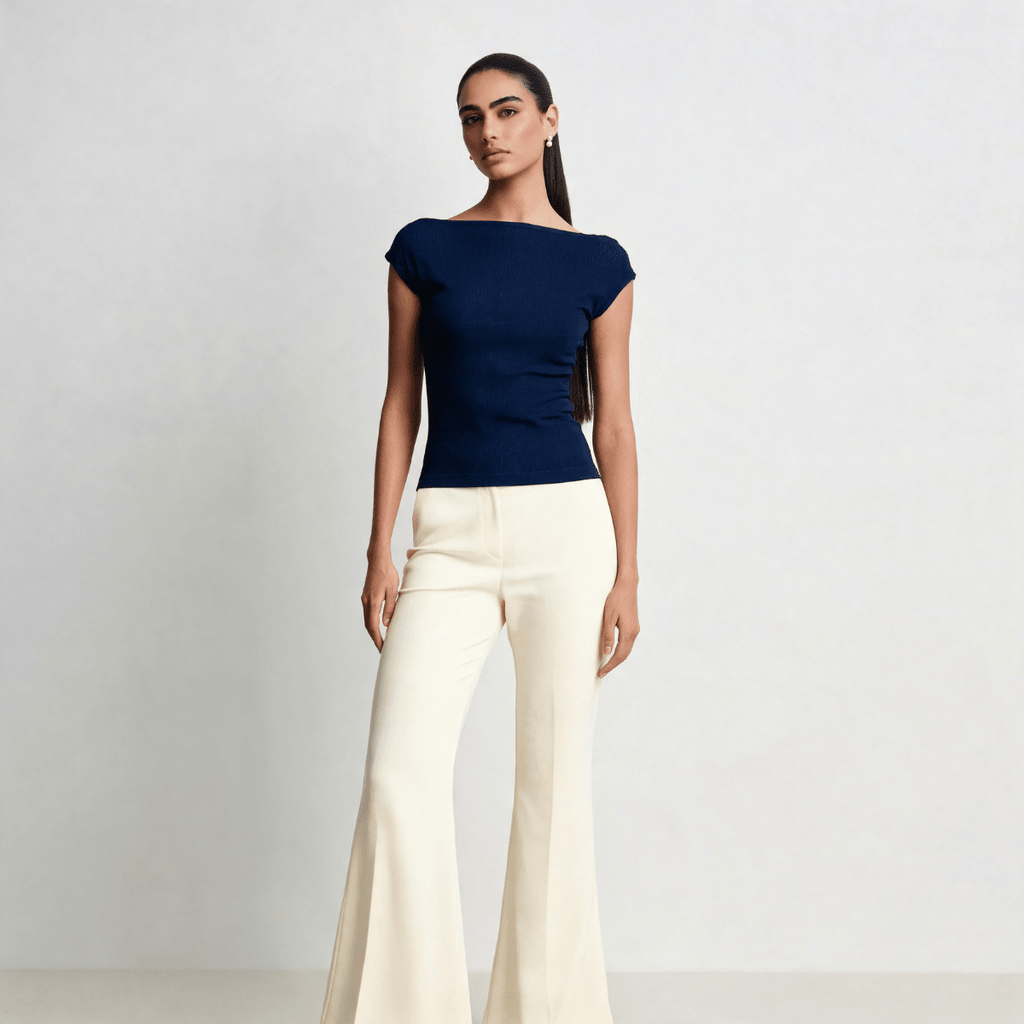 Navy Blue Boat Neck Top XS - Premium Unisex Square Neck | LEKSI Pakistan