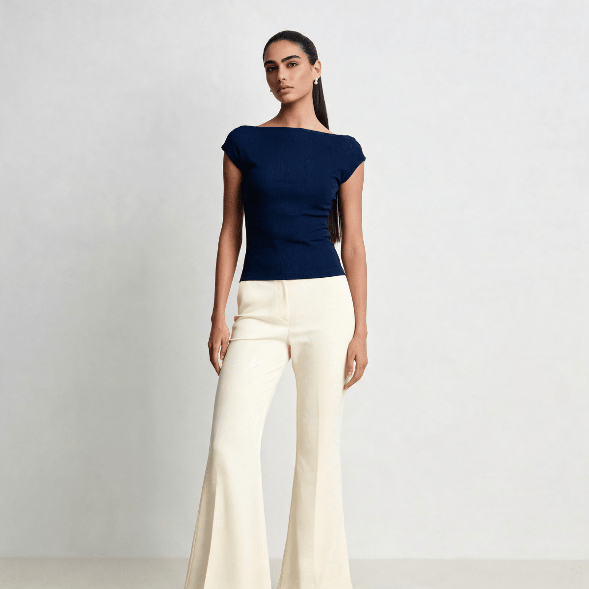 Navy Blue Boat Neck Top XS - Premium Unisex Square Neck | LEKSI Pakistan