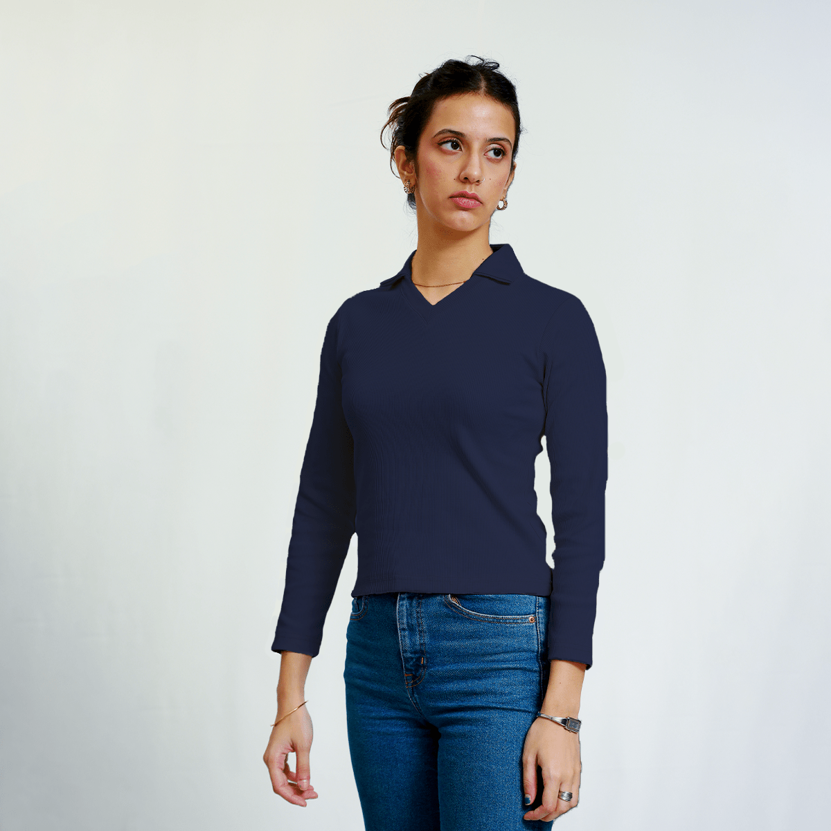 Navy Blue Full Sleeves Polo Ribbed Shirt XXS - Premium Unisex Polo | LEKSI Pakistan