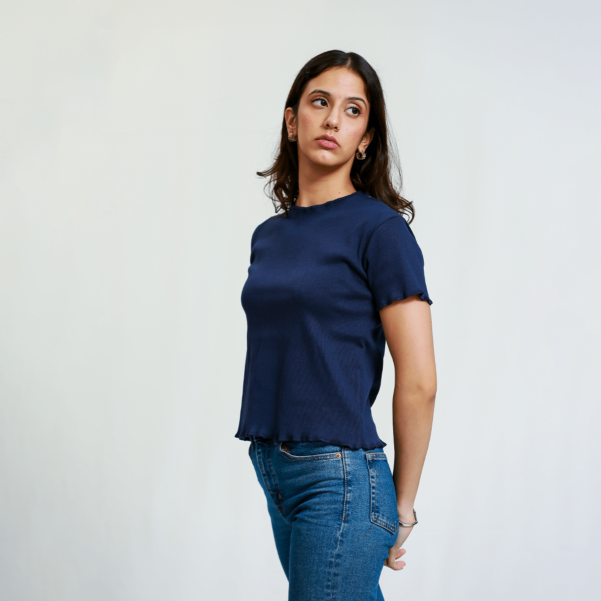 Navy Blue Ribbed Shirt XXS - Premium Unisex Lettuce | LEKSI Pakistan