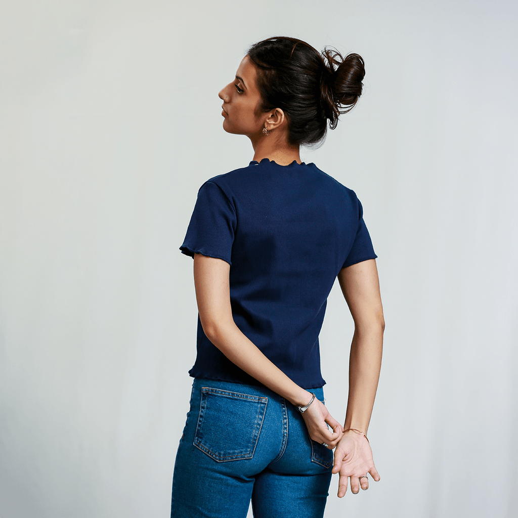 Navy Blue Ribbed Shirt XXS - Premium Unisex Lettuce | LEKSI Pakistan